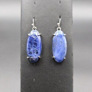 Silver Over Copper Large Sodalite Stone Dangle Earrings A6087